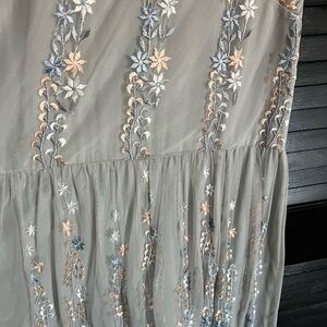 BHLDN Floral Embroidered Maxi Dress - Gray and Blue